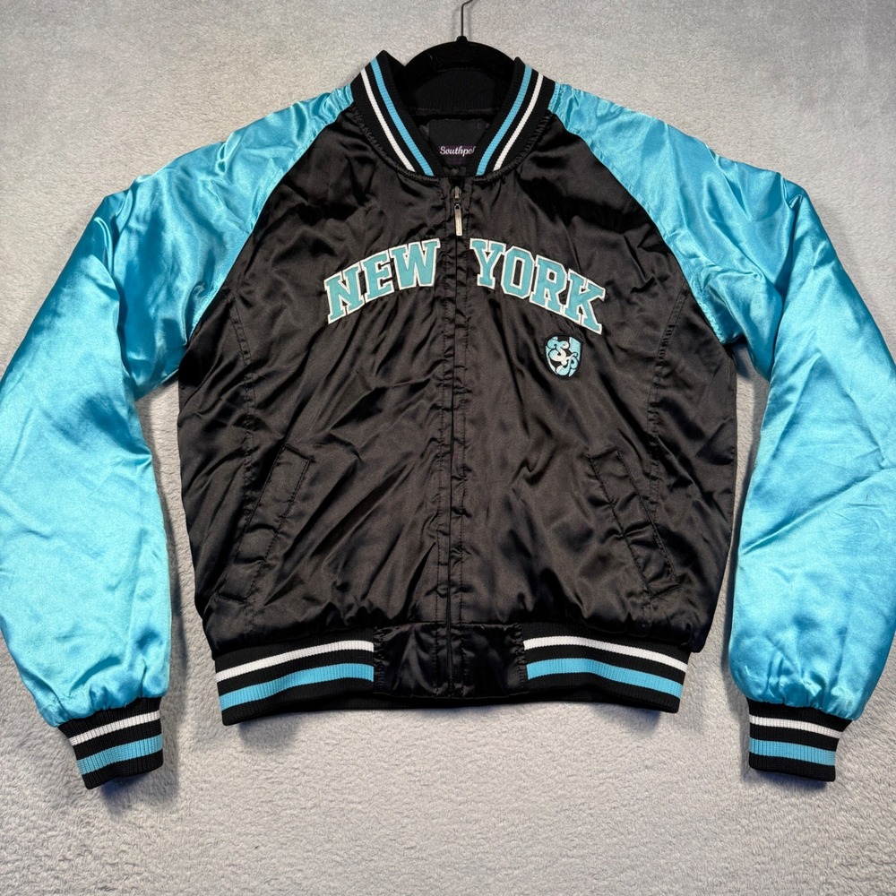 Vintage Y2K Southpole New York Satin Bomber Jacket Teal Black Quilted Women's L